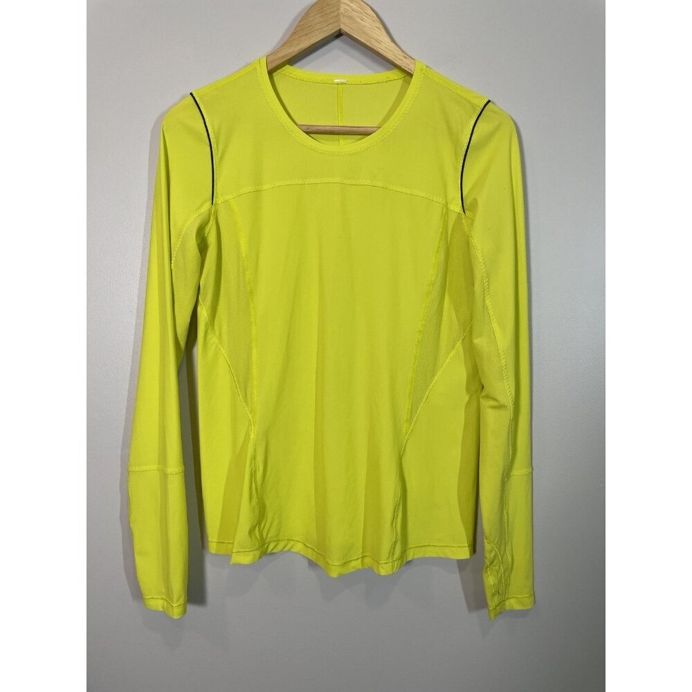 Lululemon Bright Neon Yellow Long Sleeve Running Top Size M Workout Exercise